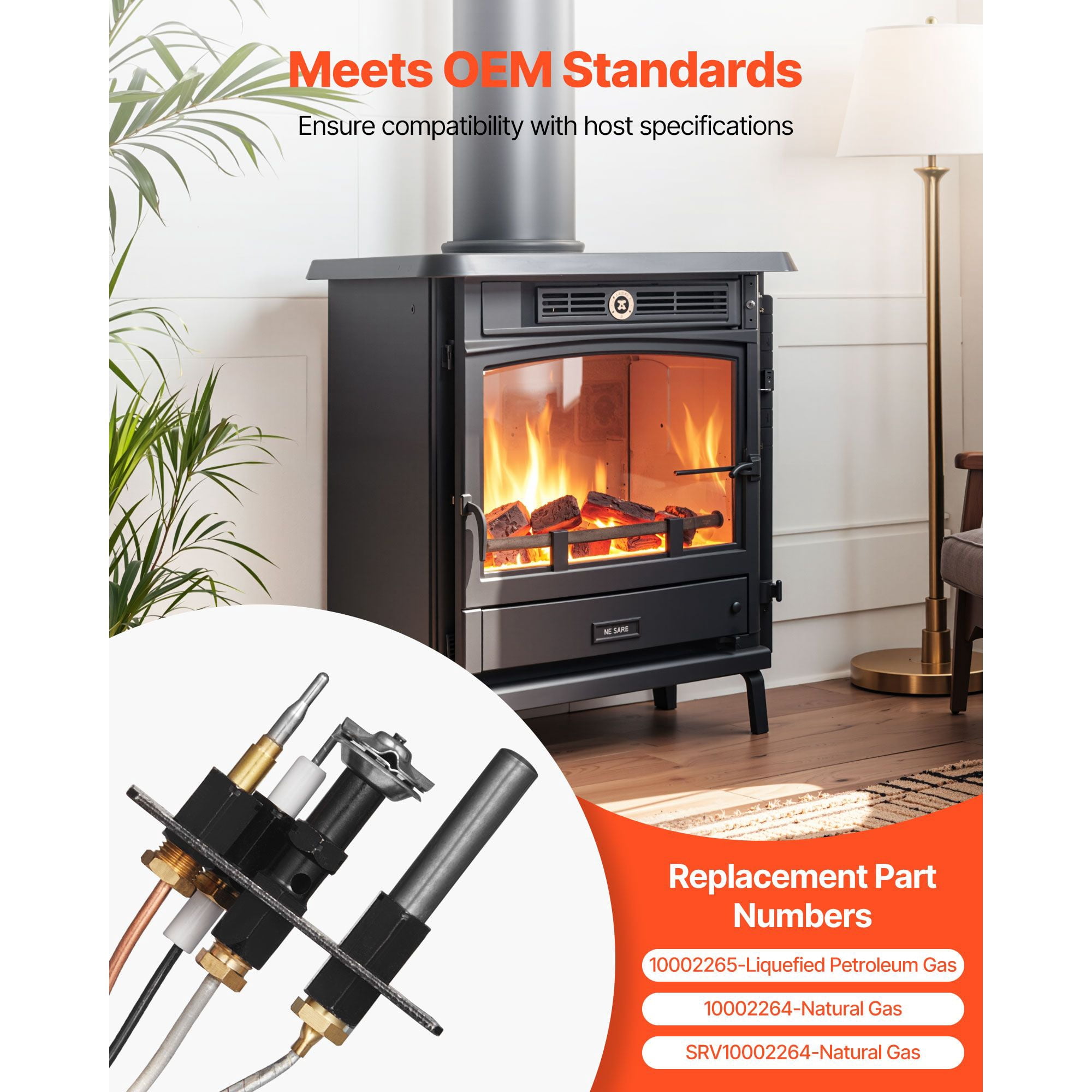 Natural Gas Fireplace Pilot Assembly, 24in Pilot Tube 16in Igniter 22in Thermocouple 20in Thermopile, Heat-Resistant OEM Replacement for Gas Fireplace
