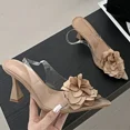 thumbnail image 3 of Zapatos de tacón alto con flores de seda decorativas para mujer, sexys, de PVC, con tira trasera, para fiesta, verano 2024, 3 of 6
