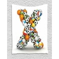 thumbnail image 1 of Letter X Tapestry, Different Type of Balls Sporting Goods ABC Design Kids Boys Alphabet Initials, Wall Hanging for Bedroom Living Room Dorm Decor, 60W X 80L Inches, Multicolor, by Ambesonne, 1 of 2