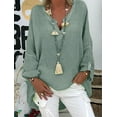 thumbnail image 2 of Blusa de lino blusa de mujer túnica blusa de cuello en V camisa de manga larga, 2 of 6