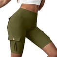 thumbnail image 4 of UDAUDU Womens Workout Shorts with Pocket Tummy Control Knee Length Cargo Shorts Butt Lifting High Waisted Biker Yoga Legging Army Green S, 4 of 6