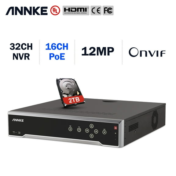 ANNKE 32 Channel 12MP PoE Security Network Video Recorder with 2TB, H.265  NVR w/ 16 Ports PoE Recording, Customized Motion Areas, Supports 32x 12MP IP Cameras