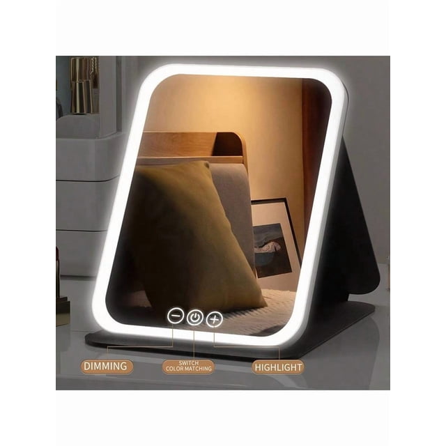 LED Makeup Mirror With Lights (3 Colour Illumination): Dimmable Touch Screen, Rechargeable Folding Portable Beauty Mirror For Desktop & On-The-Go Makeup