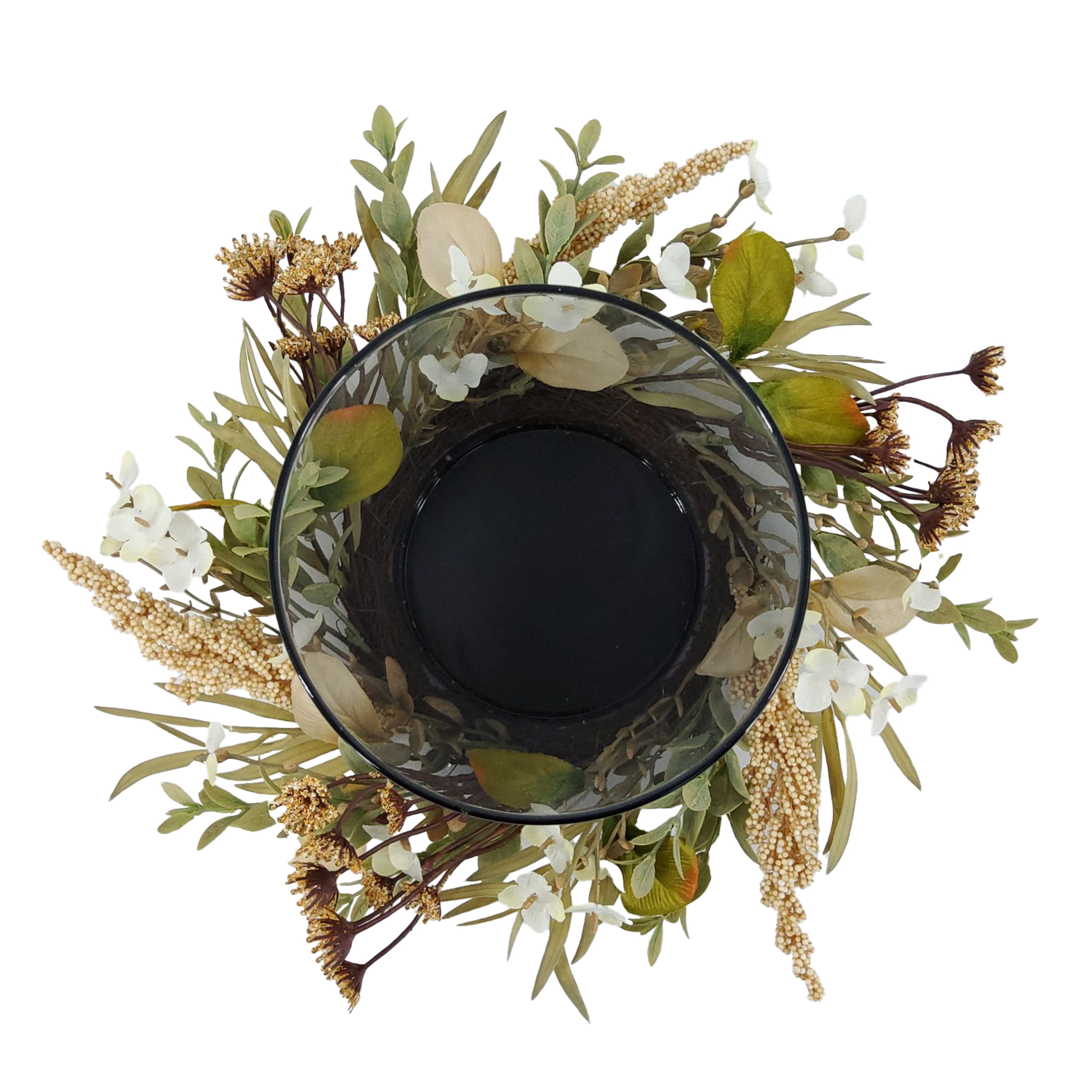 Mainstays Indoor Decorative Hurricane Pillar Candle Holder with Faux Florals, 8 Inch