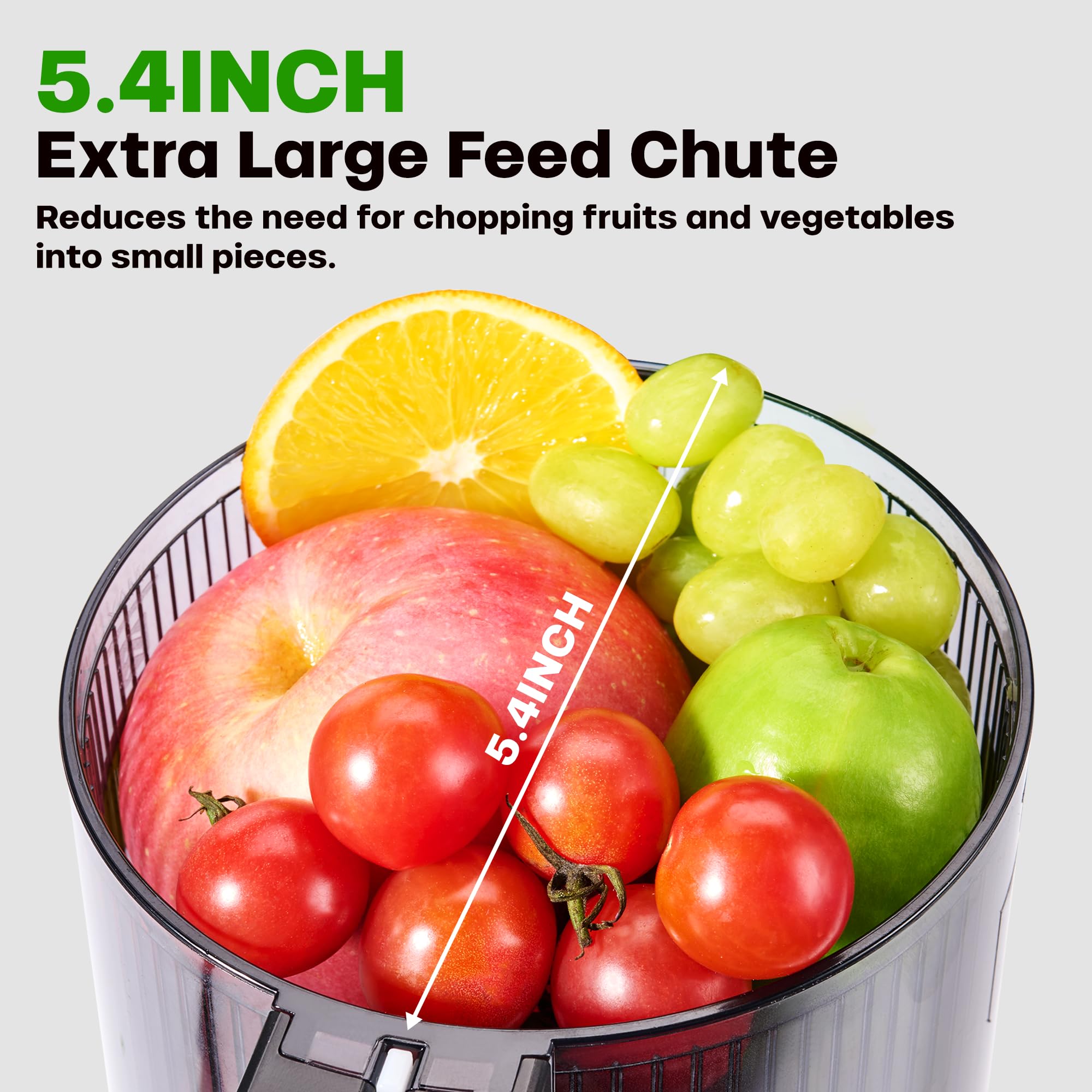 Cold Press Masticating Juicer with 350W AC Motor, 5.4" Wide Feed Chute, Slow Juicer for Whole Fruits & Vegetables, High Juice Yield, Easy to Clean – Black