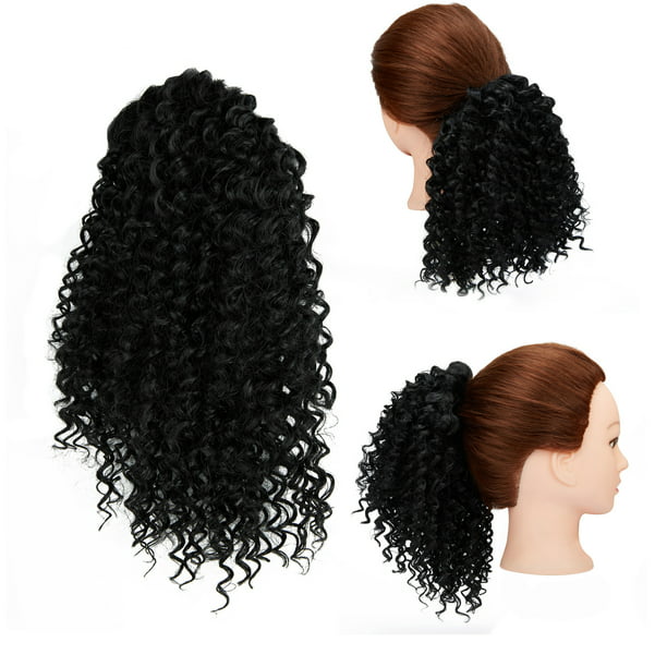 Short Afro KiLELINTAy Curly Hair Extension Hair Bundle Curly Ponytail Hair  Piece Water Wave Hair Ponytail Extension Drawstring Curly Ponytail Hair  Piece for Women 