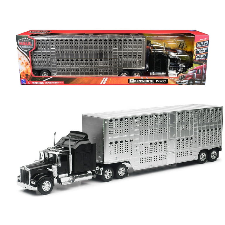 Kenworth W900 Truck Black with Pot Belly Livestock Chrome 