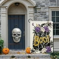 thumbnail image 5 of Halloween Black Pumpkin Boo Decorative Garden Flag, Purple Rose Flower Spider Web Yard Outside Home Decorations, Funny Holiday Burlap Outdoor Small Decor Double Sided 12 x 18, 5 of 6