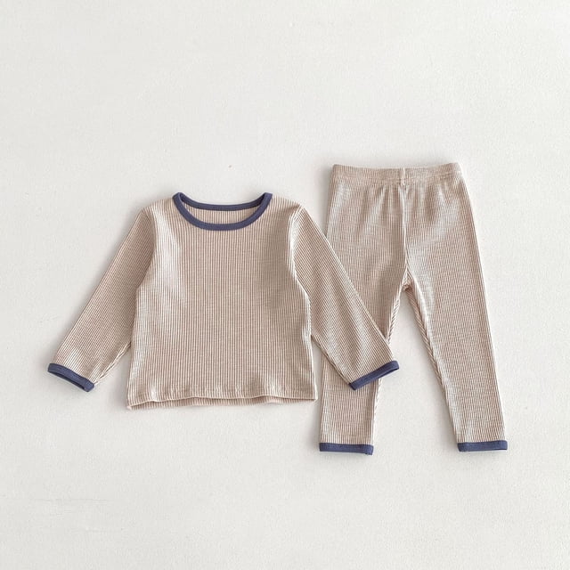 RXIRUCGD Child Spring Cotton Printing Pants Long Sleeve Round-Neck Blouses Sets, Khaki, Size: 7 Years