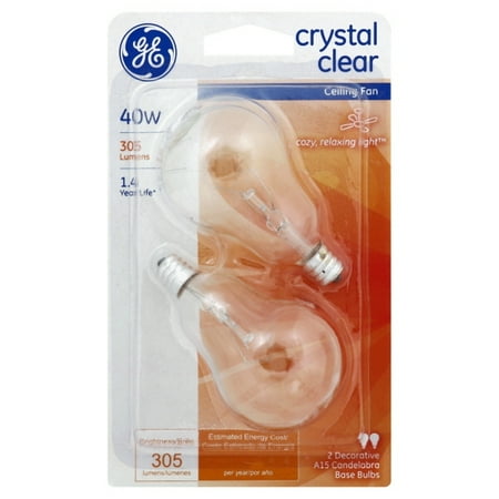 Ge 71393 Candelabra Base A15 Ceiling Fan Bulb Clear 40w 2 Pack