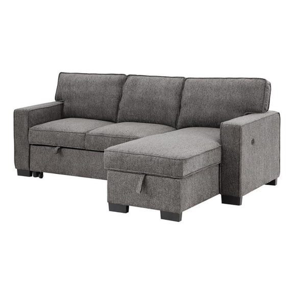 Benjara Joanne 87" Reversible Sleeper Sectional Sofa- Storage Chaise- Gray