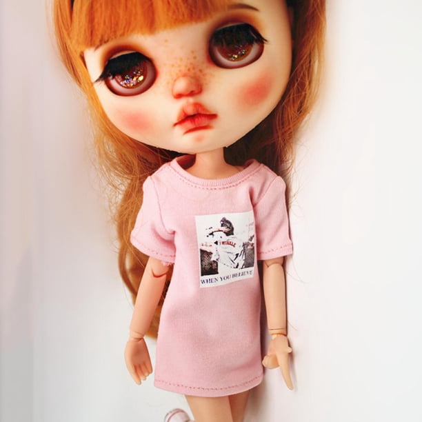 Lindo Camiseta de Vacaciones Traje de Vestir Accesorios DIY Dressup para Blythe Acción Escala 1/6 Rosado Baoblaze Doll Casual Outfit
