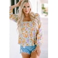 thumbnail image 1 of Women's Multicolor Floral Square Neck Puff Sleeve Babydoll Blouse, 1 of 5