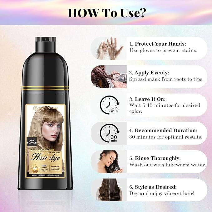 Hair Dye Shampoo 3-in-1 with Natural Ingredients Semi-Permanent