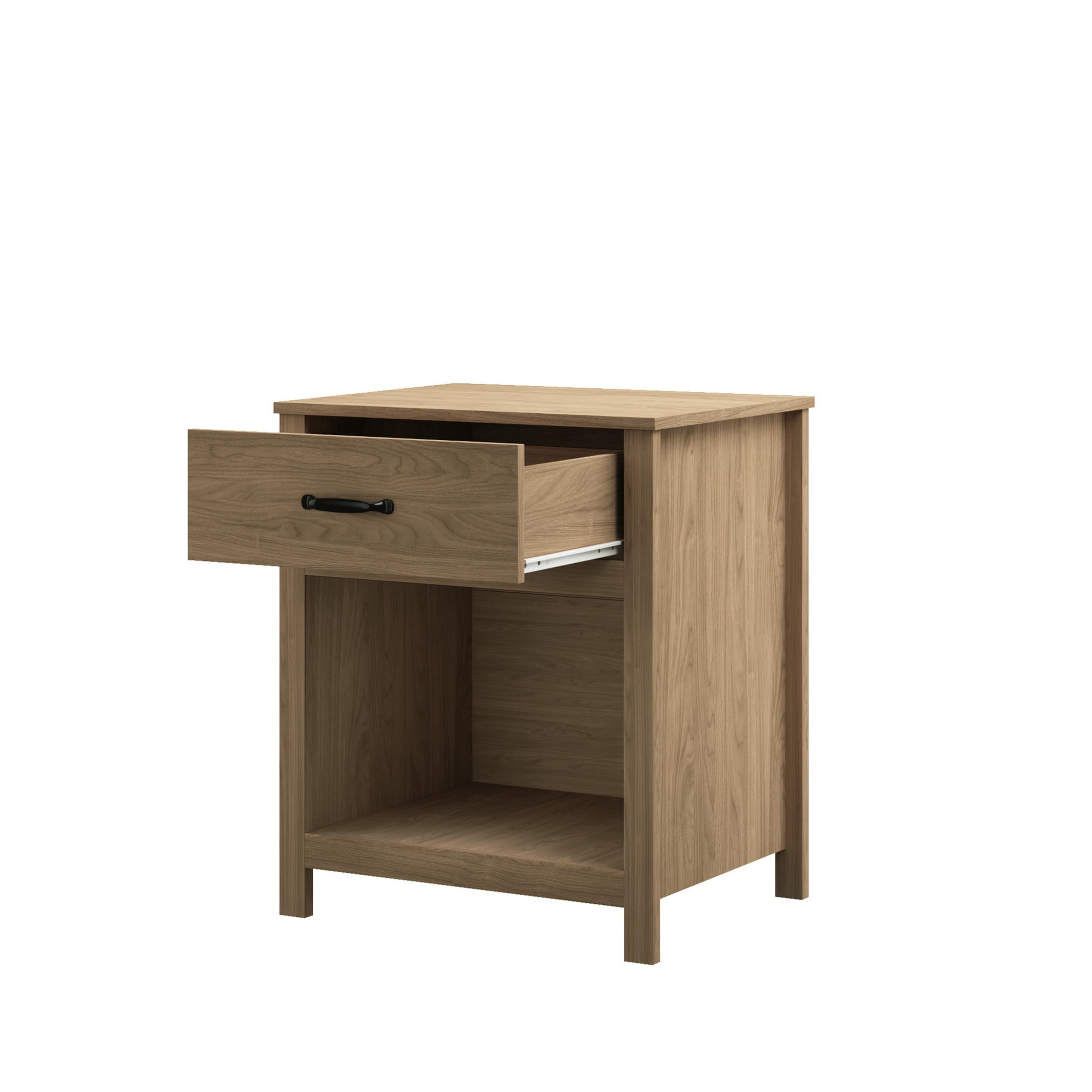 Noble House Wahid Modern Wood Nightstand with Smooth-Glide Drawer and Open Storage Shelf, Bedside Table, Brown