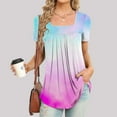 thumbnail image 1 of ICHUANYI Clearance Women Fashion Printed Casual V-Neck Short Sleeve Loose T-Shirt Blouse Tops(Blue, M) ICHUANYI WER2023080810525, 1 of 5