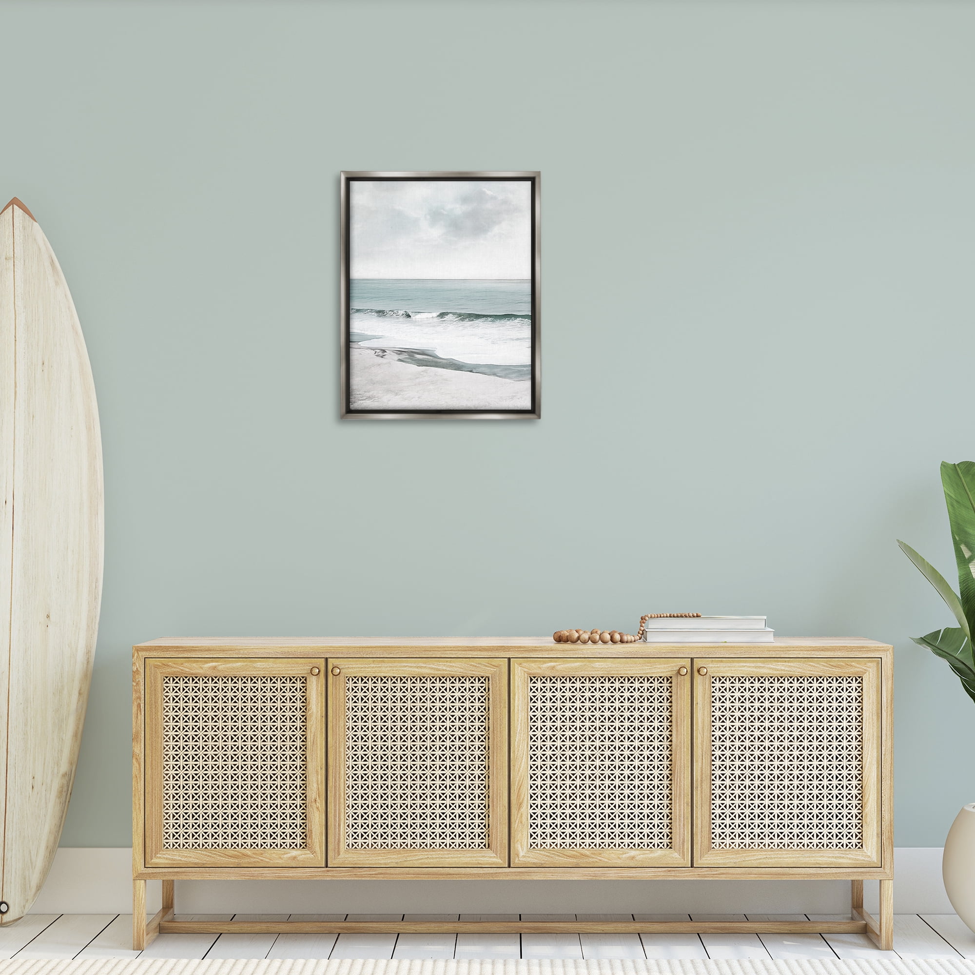 Stupell Industries Curling Ocean Waves Landscape Photography Gray Floater Framed Canvas Art Print Wall Art, 25 x 31