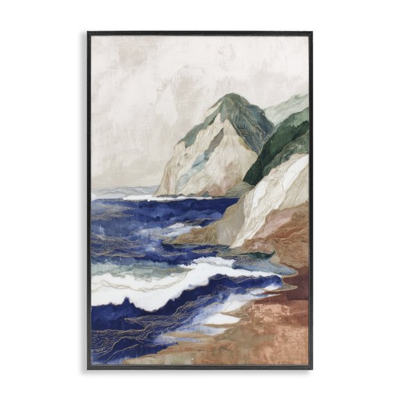 Stupell Industries Transitional Cliff Next To The Sea Black Framed Giclee Art, 12 x 18, by Chromatic Storm Studio