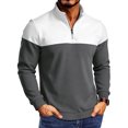 thumbnail image 3 of Men's Casual Pullover Sweatshirt Polyester Solid Patchwork Zipper Standing Collar Long Sleeve Comfort Stretch Fashion | Zenithor,Dark Gray 2XL, 3 of 9