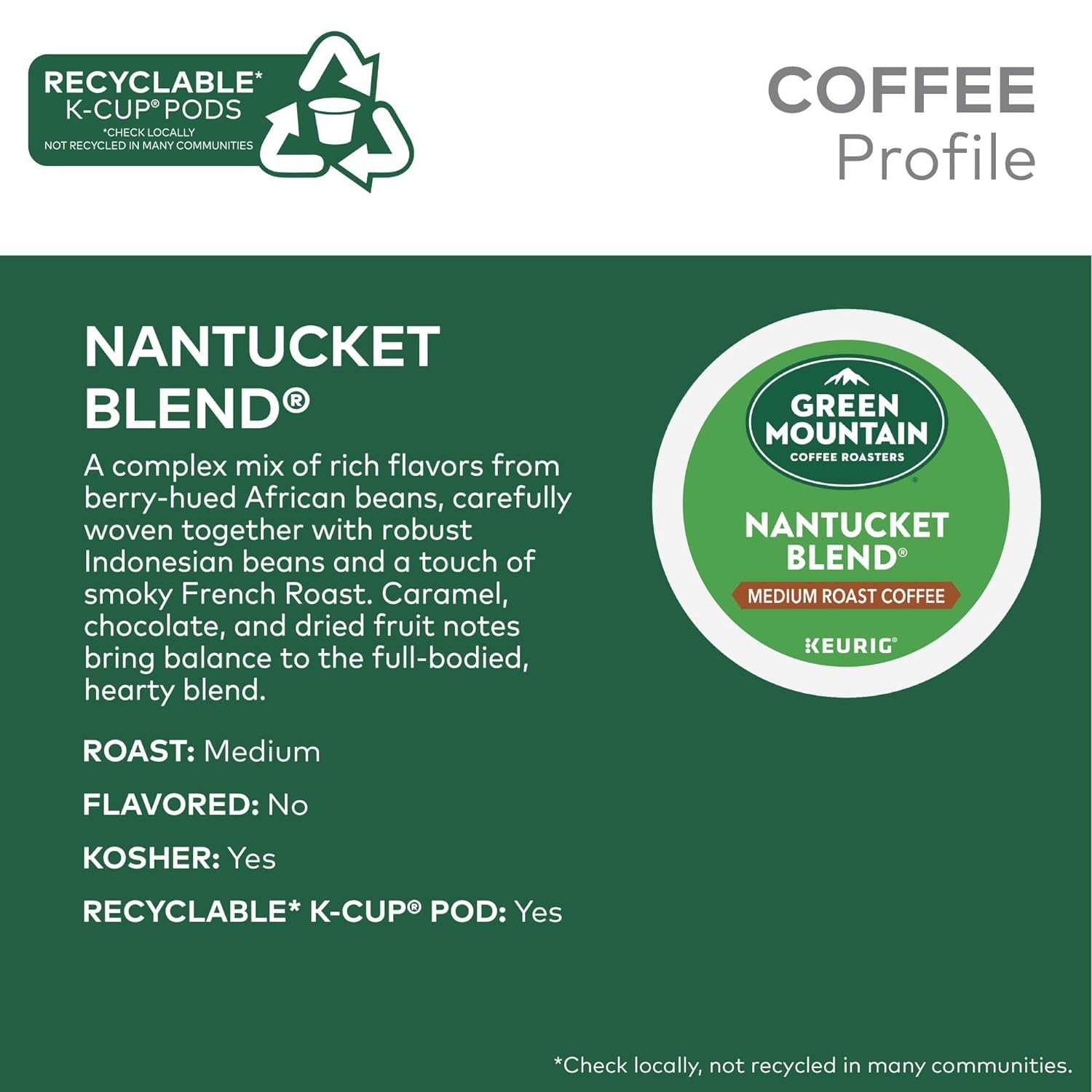 Green Mountain Coffee Roasters Nantucket Blend Keurig Single-Serve K-Cup Pods, Medium Roast Coffee, 96 Count (4 Packs of 24)