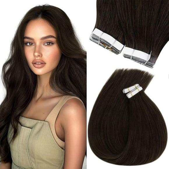 Sunny Hair Rallonges de Cheveux à Ruban, Cheveux Humains, Rallonges Invisibles à Ruban, 20 Pcs, Rallonges Lisses Remy en Vrais Cheveux Humains pour Femmes, Brun Chocolat Foncé, 12 Pouces