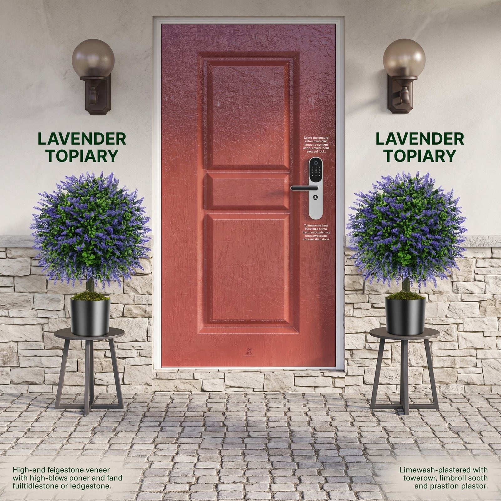 ALPULON 23 Inch Set of 2 Artificial Lavender Topiary Ball Trees with Cement-Filled Pot, Faux Potted Plants for Indoor Outdoor Home Porch Entryway Decor, Purple