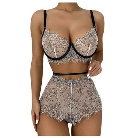 

Knosfe Women Lingerie for Sexy Lace Eyelash Floral Bodysuit Floral Babydoll Gray M