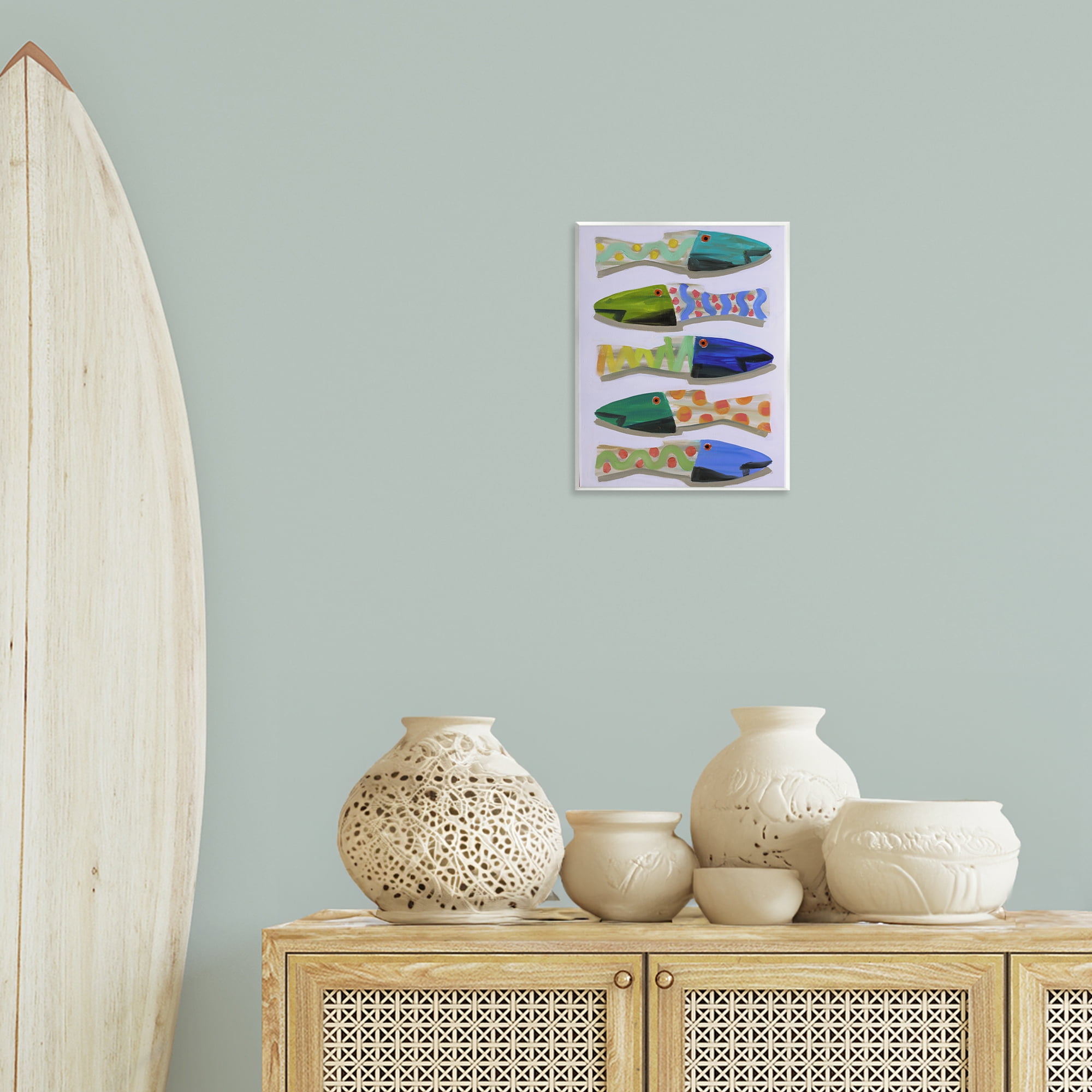 Stupell Industries Wooden Fish Designs Animals & Insects Painting Unframed Art Print Wall Art, 11 x 14