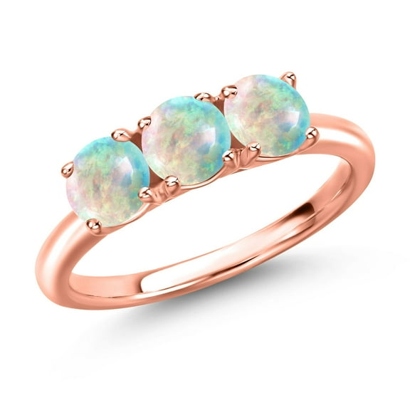 Gem Stone King 18K Rose Gold Plated Silver Simulated White Opal Engagement Ring for Women | 1.50 Cttw | Round Cabochon 5MM | Gemstone October Birthstone | Size 8