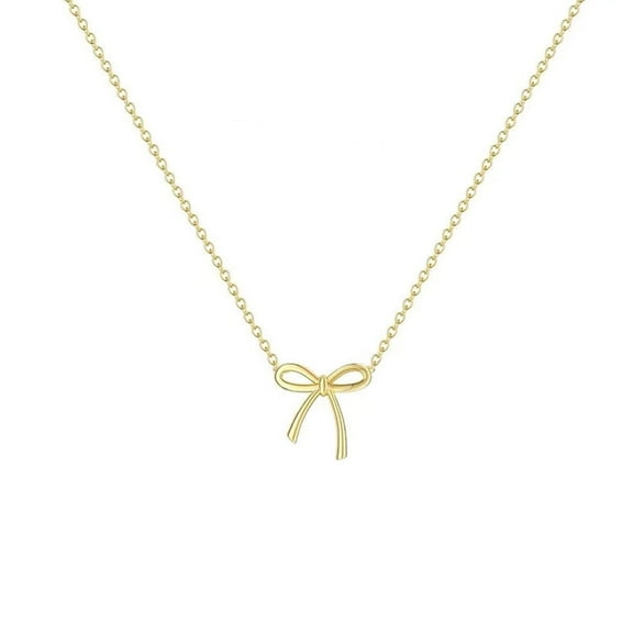 ZSPERKLA 14K Gold Plated Dainty Chain Necklace for Women Cute Small Bow Pendant Choker Necklace Trendy Jewelry Gift for Her