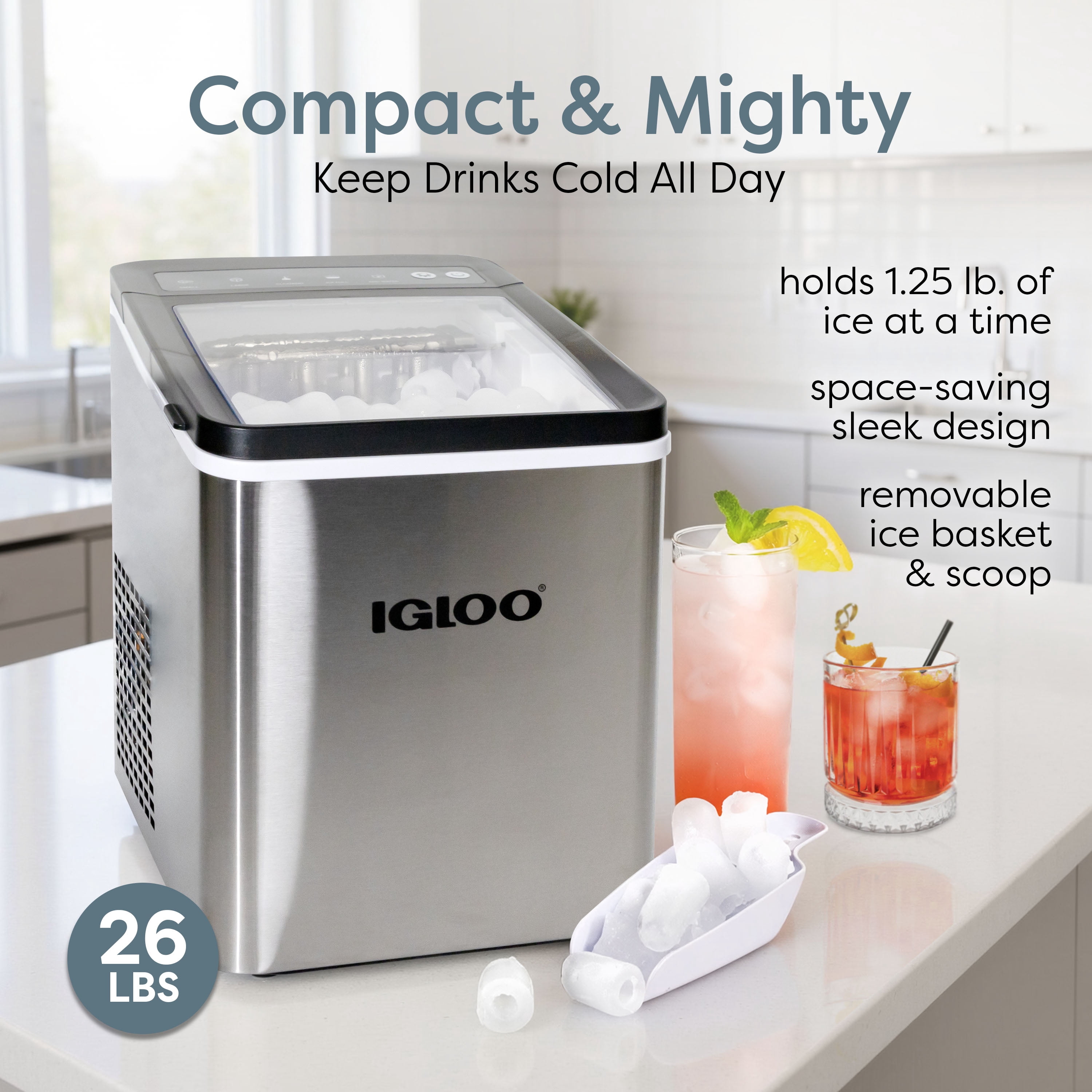 Igloo 26-Pound Automatic Portable Countertop Ice Maker Machine, Stainless Steel