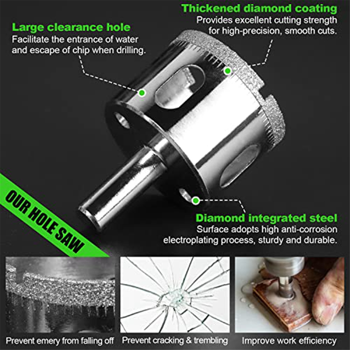 Diamond Hole Saw Kit 17PCS Drill Bits Sets with Double Suction Cups Guide Jig Fixture From 4mm-83mm Hollow Drill Set