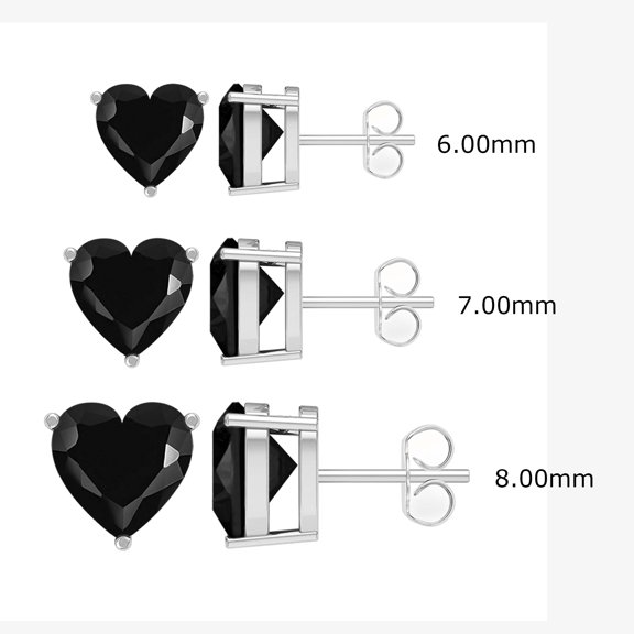 Mooneye 6mm,7mm,8mm Heart Black Spinel 925 Sterling Silver Solitaire Women Gifts Earrings (Set of 3)