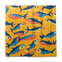 Yayeee Shower Curtain with Hooks 72"x72" Waterproof Fabric Bathroom Hanging Decor, Yellow Sardines Pattern