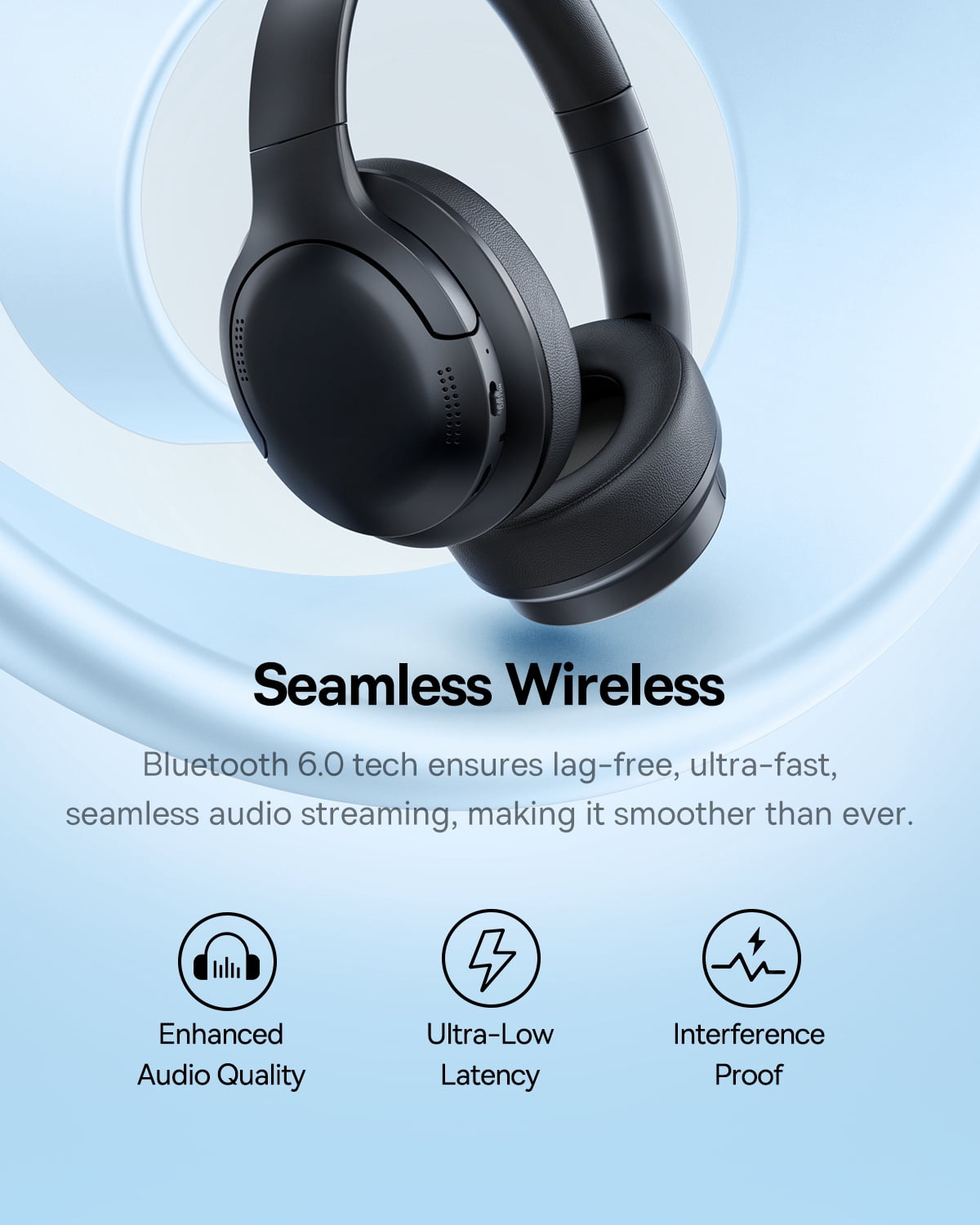 Baseus BH1 Headphones, Real-Time ANC, SuperBass 2.0, LDAC Hi-Res Sound, 80H Playtime, 5-Mic AI Clear Calls, Bluetooth 6.0 Headphones Over Ear, Black