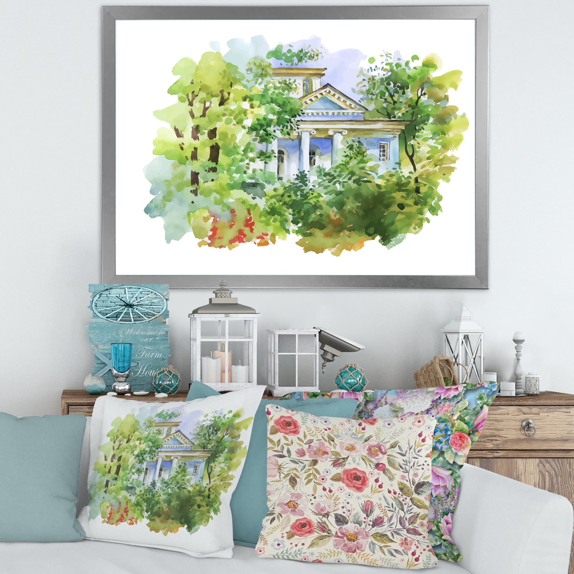 Designart 'White House In The Green Woods' Traditional Framed Art Print
