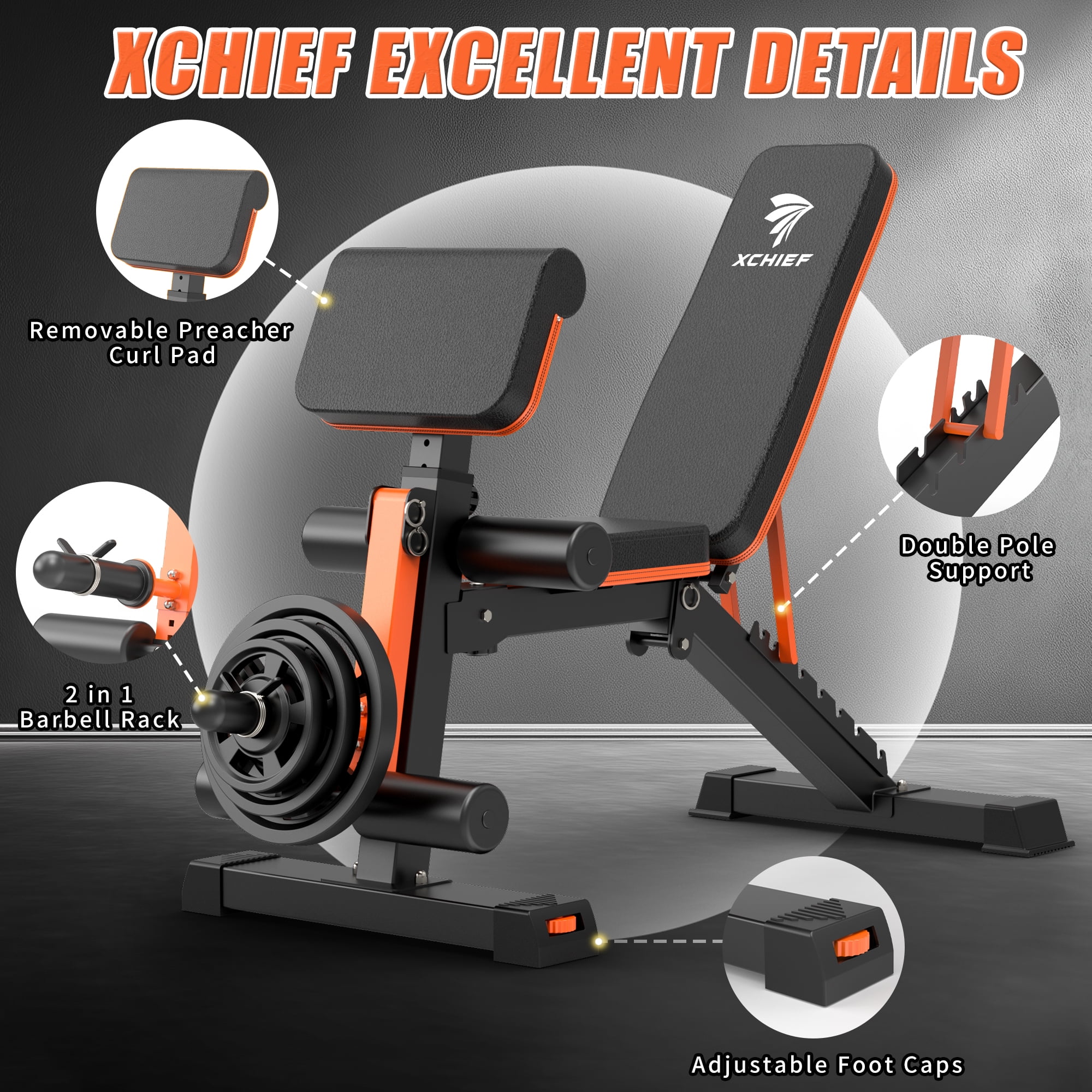 XCHIEF Adjustable Weight Bench - 1000 lbs Heavy Duty Foldable Workout Benchs Press with Leg Extension & Preacher Pad, Flat/Incline/Decline for Home Gym
