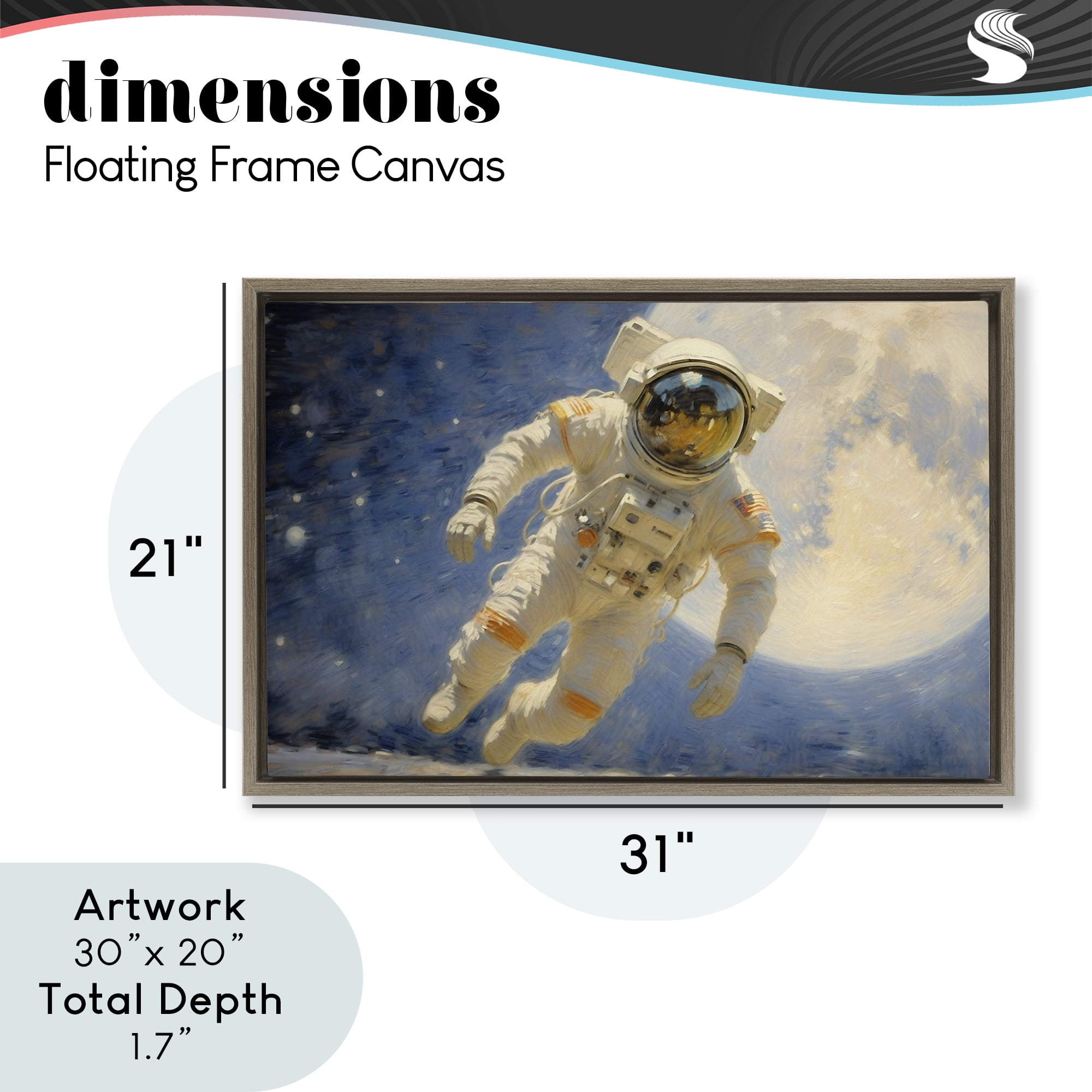 Astronaut in Vast Galaxy Brown Framed Floater Canvas Wall Art, design by Angie Hawke