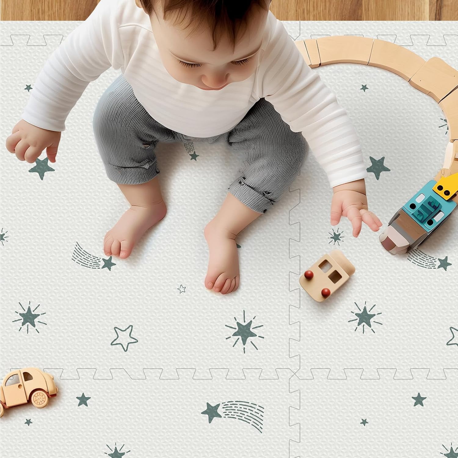 PIGLOG Baby Play Mat, 72"x48" Extra Large Foam Floor Mat, 6-Piece Interlocking Tiles with Joy Pattern, Waterproof & Easy to Clean Crawling Mat for Indoor Outdoor Nursery, Playroom