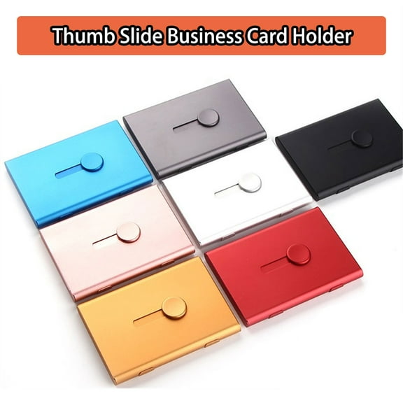 SagaSave Thumb Slide Business Card Case Hand Push Card Case 18 Business Cards Capacity Aluminum Alloy 7 Colors