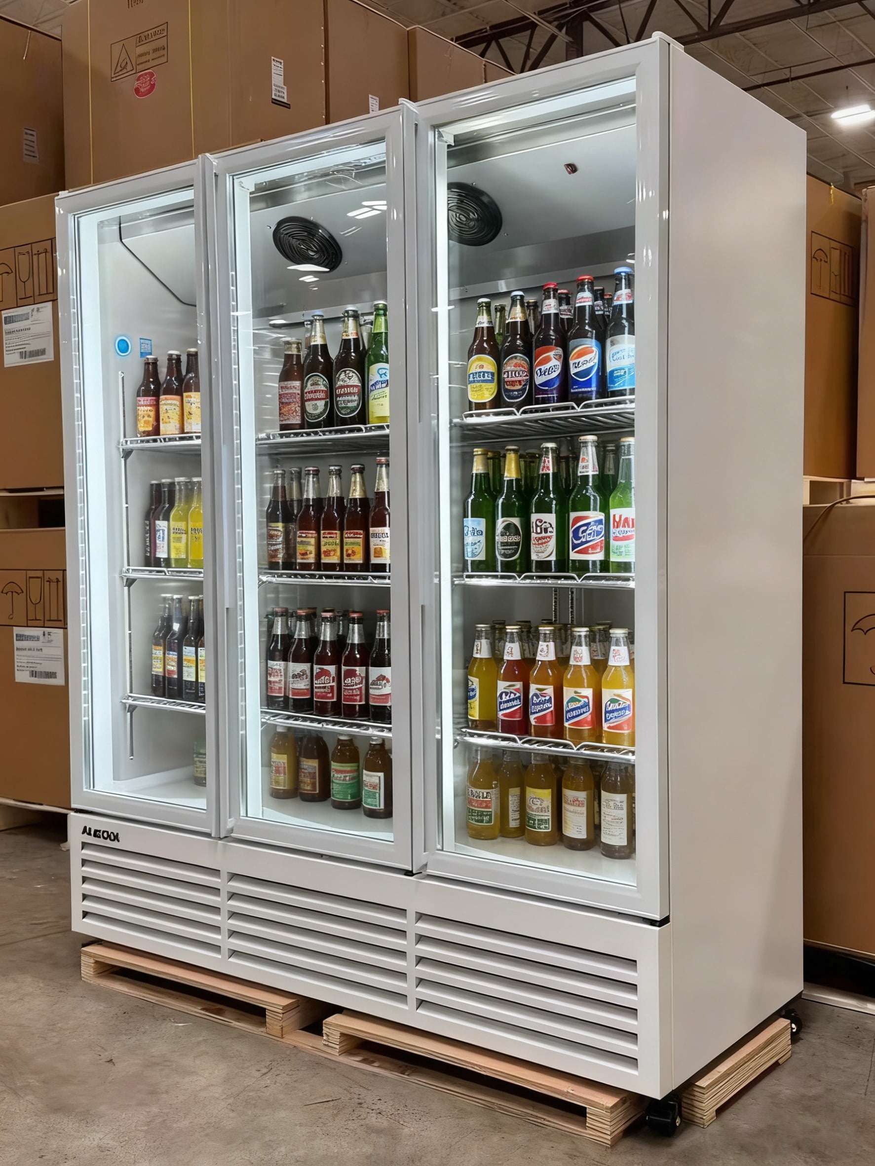NAFCOOL New 1600L 3 Glass Door Commercial Refrigerator, WHITE