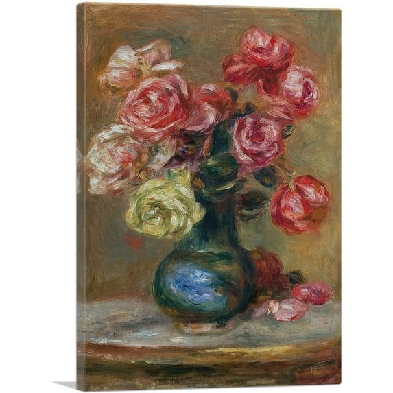 ARTCANVAS Bouquet of Roses 1910 Canvas Art Print by Pierre-Auguste Renoir - Size: 12" x 8" (0.75" Deep)