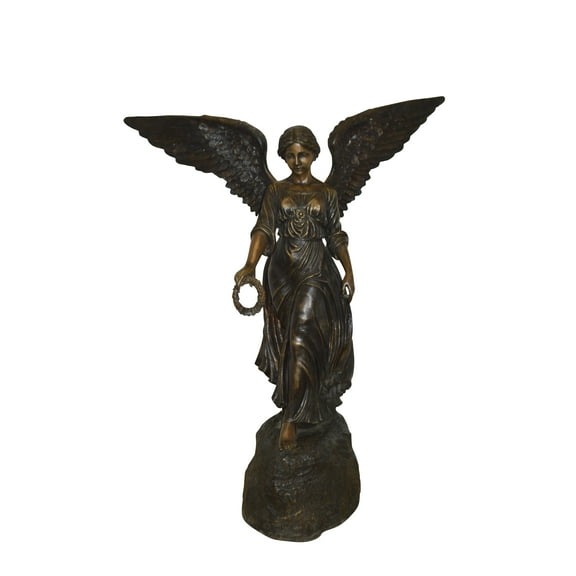 Angel Standing on a Rock Bronze Statue -  Size: 60"L x 36"W x 71"H.