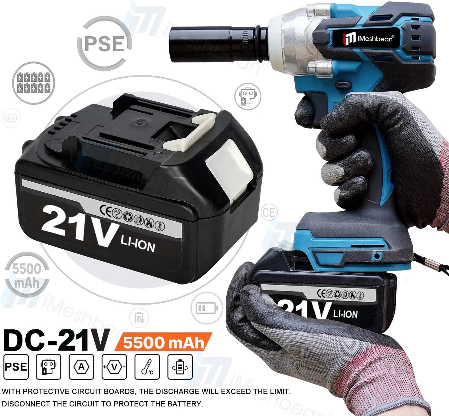 iMeshbean Cordless Impact Wrench 1/2" 550Nm High Torque Brushless Drill for Makita Battery