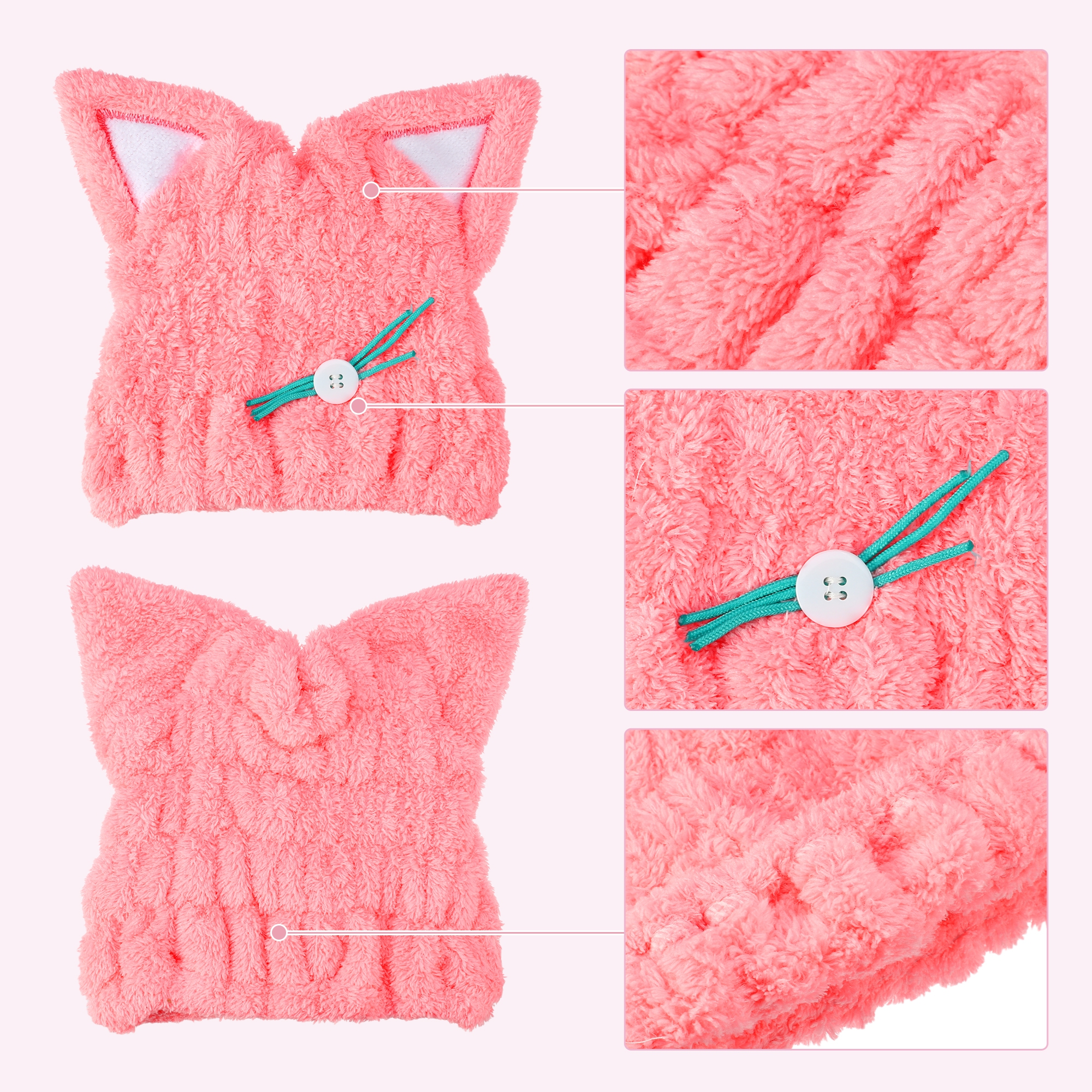 Unique Bargains Kitty Shape Cute Hair Drying Towel Dry Cap 1 Pc Pink