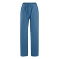 thumbnail image 4 of WULMLEO Linen Pants Women Spring Summer Dressy Casual High Waisted Drawstring Pant Cotton Straight Leg Lounge Trousers Royal Blue 3XL, 4 of 7