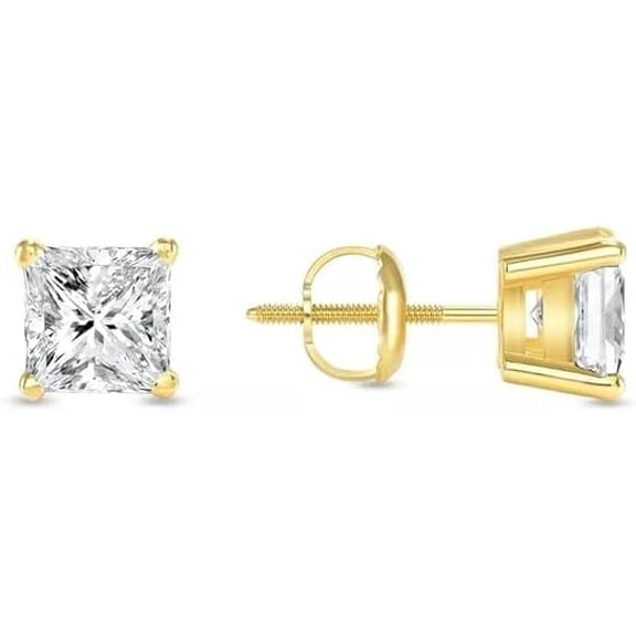 1.5 Ct Lab Grown Diamond Princess Cut Stud Earrings | 925 Sterling Silver | Solitaire Design | Secure Screw Back Earrings for Women