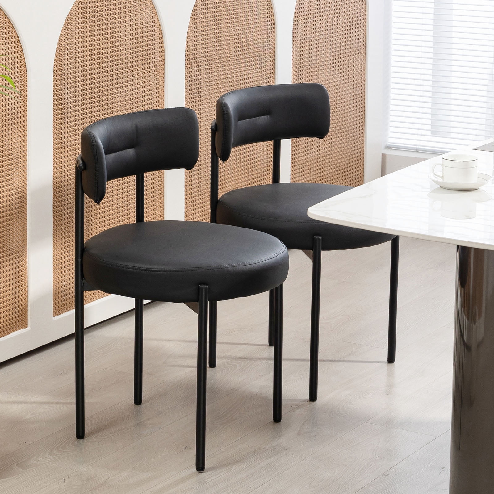 Homhum Mid-Century Modern Dining Chairs Set of 2, Upholstered Boucle Chairs, Indoor, Black