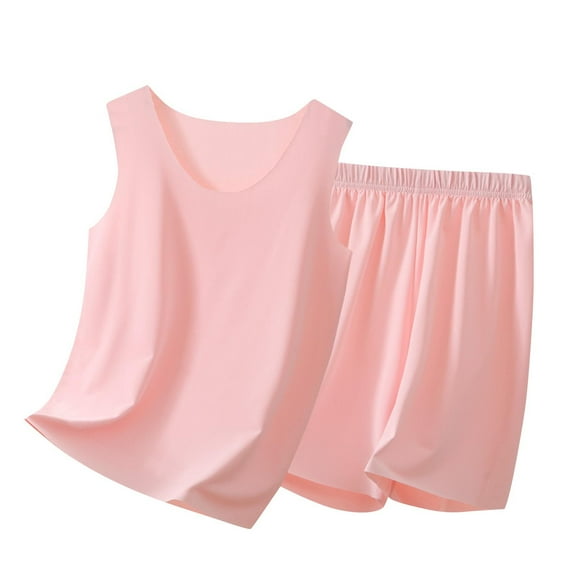 Auroural Two Piece Sets for Girls 14/16 Children's Solid Color Sleeveless Round Neck Top Elastic Waisted Pants Mid Size Children's Summer Casual Home Suit Set 3-16 Years