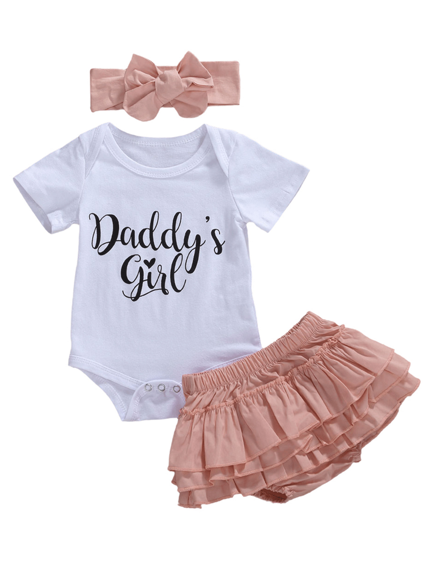 Baby Girls 3PCS Infant Outfit Clothes Romper Bodysuit Tulle Shorts with Headband Set
